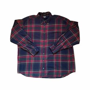 Vintage Dockers Men's Plaid Shirt - Navy and Red XXL